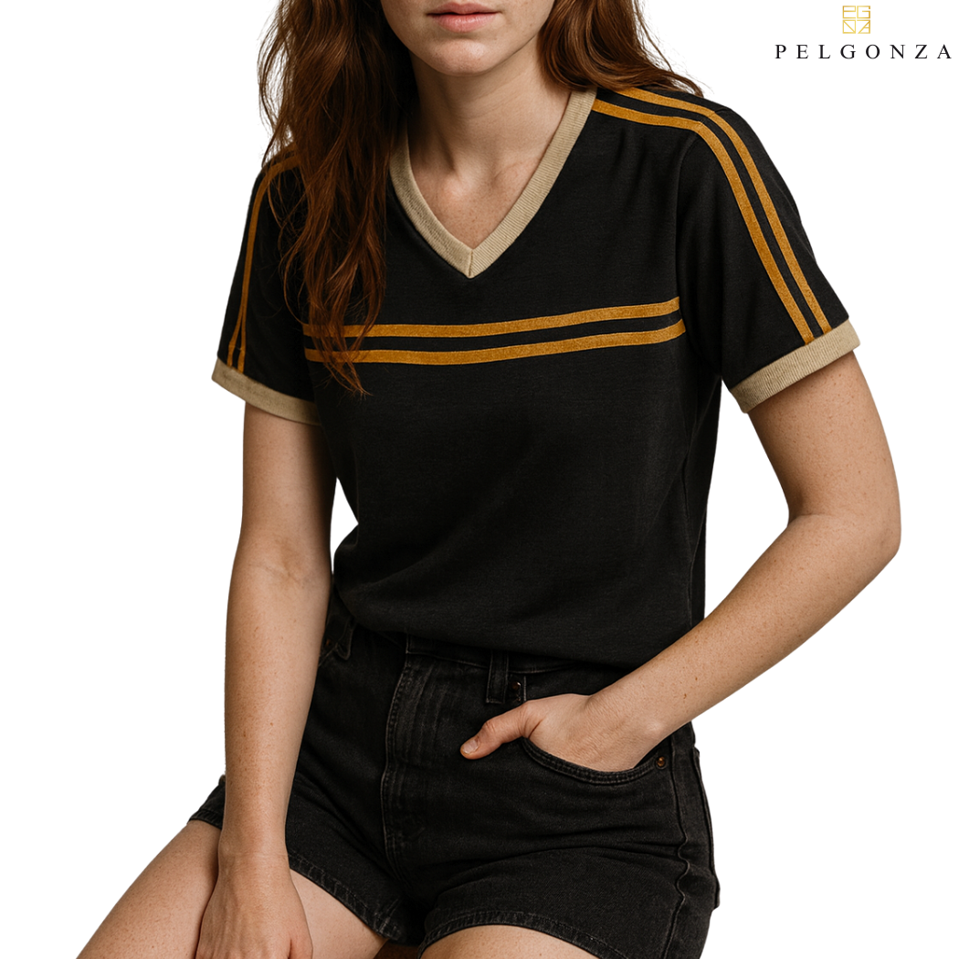 PELGONZA Unisex V-neck Color Block Tee – Korean Inspired Cotton T-Shirt, Soft & Trendy Stylish Casual Fit