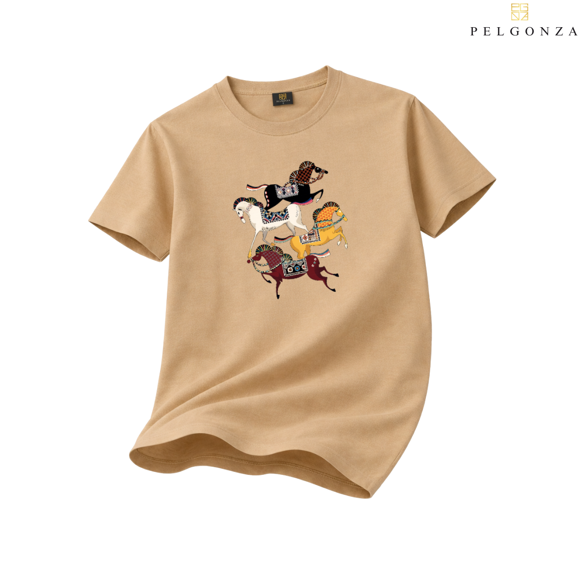 PELGONZA Unisex | 4 Horse – Korean Inspired Cotton T-Shirt, Soft & Trendy Casual Fit