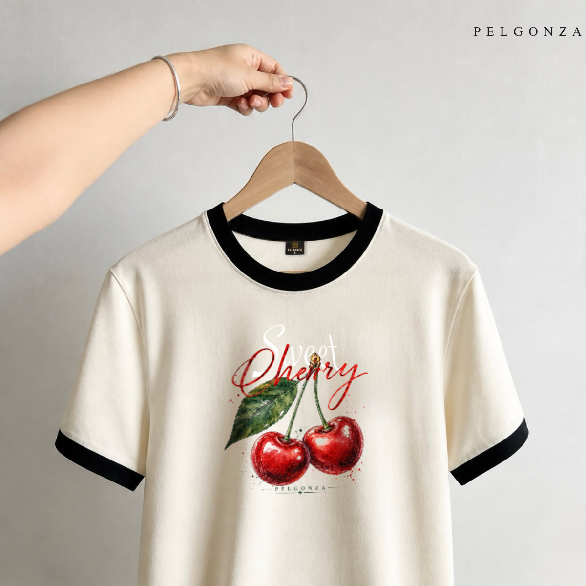 PELGONZA Unisex | Powder blue, Off White | Cherry design – Korean Inspired Cotton T-Shirt, Soft & Trendy Casual Fit