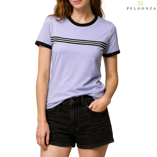 PELGONZA Unisex Lavender Ringer T-Shirt | Cotton Crewneck Casual Top for Men & Women | Retro Korean Streetwear Tee | Short Sleeve Comfortable Everyday Shirt | Sizes S-3XL | White, Yellow, Green, Black Color Block Style