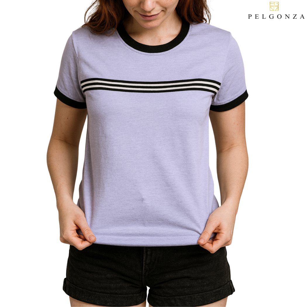 PELGONZA Unisex Lavender Ringer T-Shirt | Cotton Crewneck Casual Top for Men & Women | Retro Korean Streetwear Tee | Short Sleeve Comfortable Everyday Shirt | Sizes S-3XL | White, Yellow, Green, Black Color Block Style