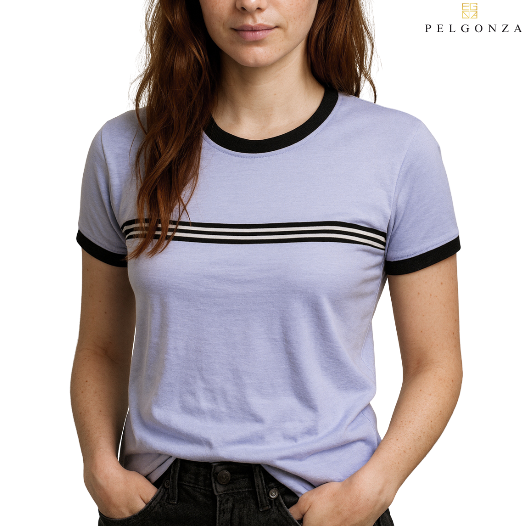 PELGONZA Unisex Lavender Ringer T-Shirt | Cotton Crewneck Casual Top for Men & Women | Retro Korean Streetwear Tee | Short Sleeve Comfortable Everyday Shirt | Sizes S-3XL | White, Yellow, Green, Black Color Block Style