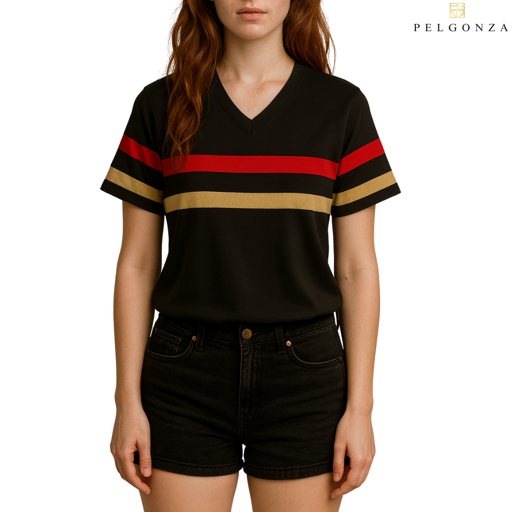 PELGONZA Unisex V-neck Color Block T-Shirt | Retro Korean Streetwear Cotton Tee | Casual Short Sleeve Crewneck Top for Men & Women | Trendy Oversized Fit | Comfortable Everyday Outfit | Sizes S-3XL |