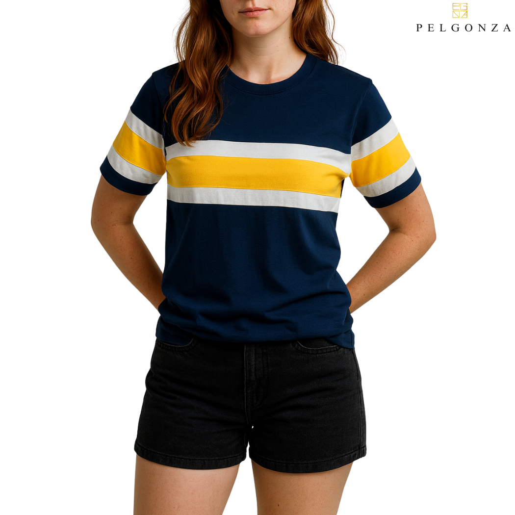 PELGONZA Unisex Color Block Tee(Navy, Orange, Black, Gray) – Korean Inspired Cotton T-Shirt, Soft & Trendy Stylish Casual Fit