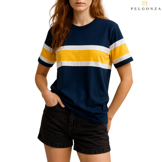 PELGONZA Unisex Color Block Tee(Navy, Orange, Black, Gray) – Korean Inspired Cotton T-Shirt, Soft & Trendy Stylish Casual Fit