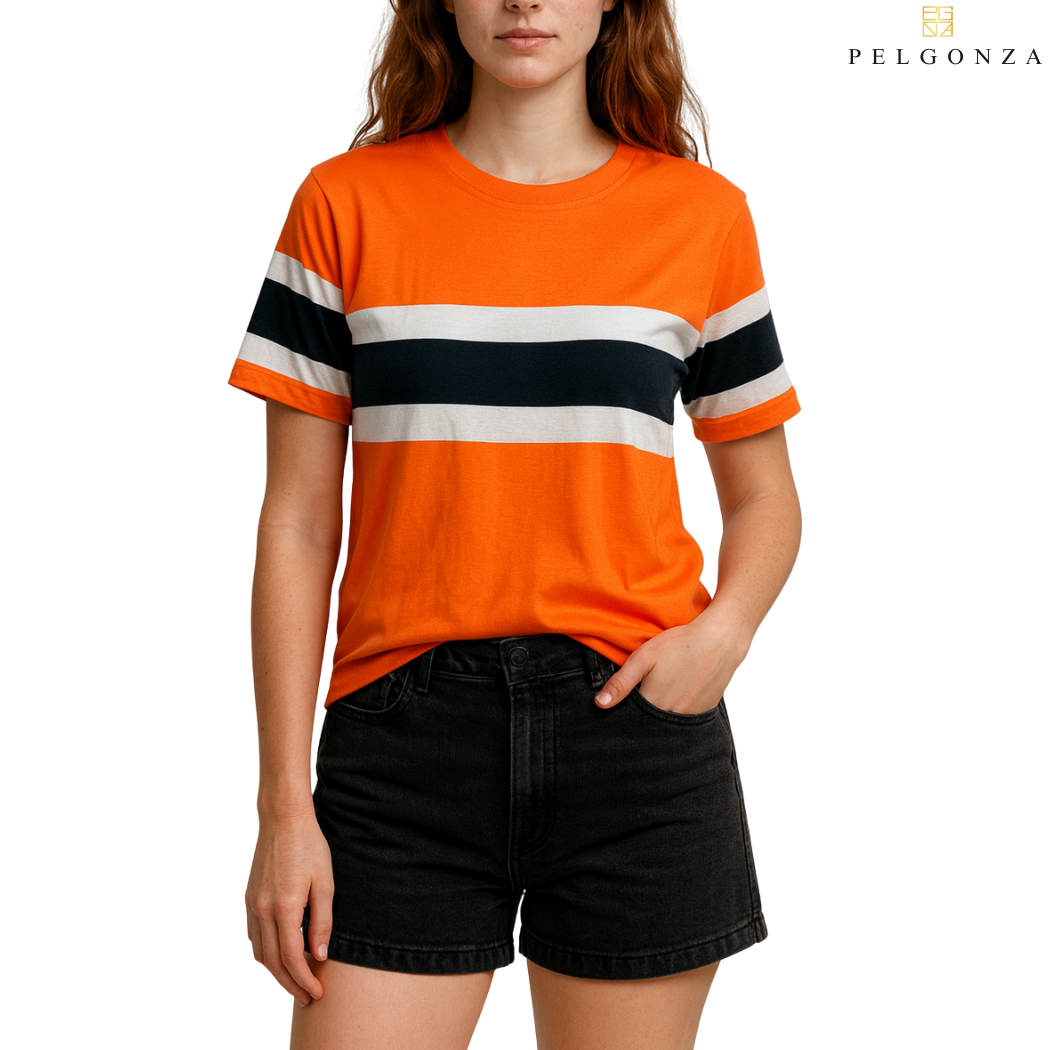 PELGONZA Unisex Color Block Tee(Navy, Orange, Black, Gray) – Korean Inspired Cotton T-Shirt, Soft & Trendy Stylish Casual Fit