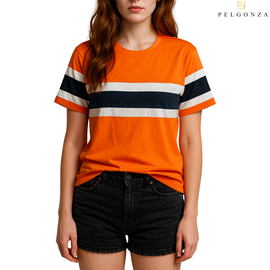 PELGONZA Unisex Color Block Tee(Navy, Orange, Black, Gray) – Korean Inspired Cotton T-Shirt, Soft & Trendy Stylish Casual Fit