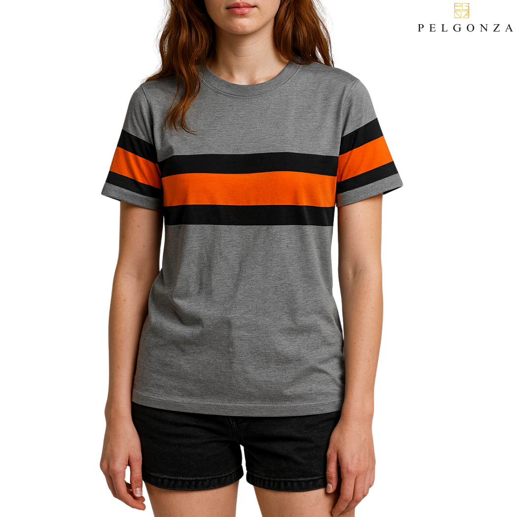 PELGONZA Unisex Color Block Tee(Navy, Orange, Black, Gray) – Korean Inspired Cotton T-Shirt, Soft & Trendy Stylish Casual Fit