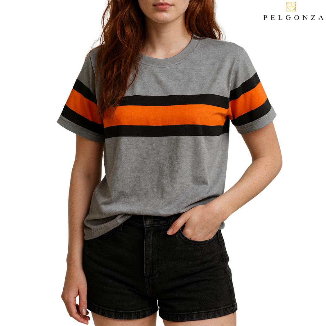 PELGONZA Unisex Color Block Tee(Navy, Orange, Black, Gray) – Korean Inspired Cotton T-Shirt, Soft & Trendy Stylish Casual Fit