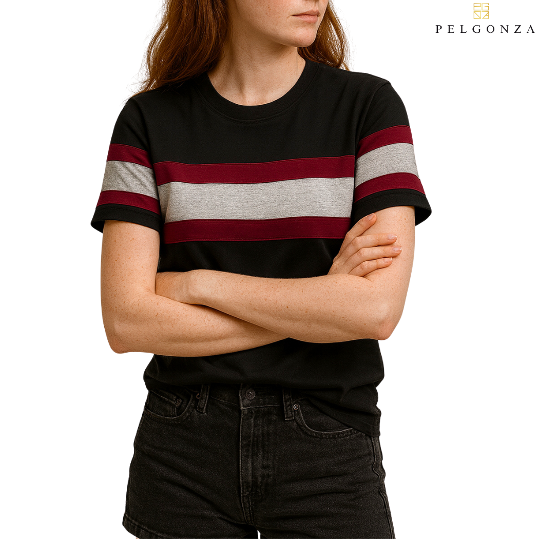 PELGONZA Unisex Color Block Tee(Navy, Orange, Black, Gray) – Korean Inspired Cotton T-Shirt, Soft & Trendy Stylish Casual Fit