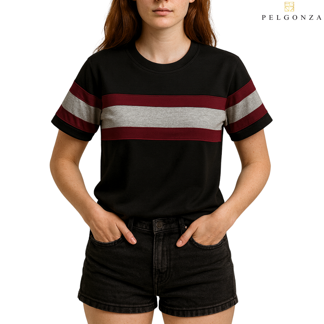 PELGONZA Unisex Color Block Tee(Navy, Orange, Black, Gray) – Korean Inspired Cotton T-Shirt, Soft & Trendy Stylish Casual Fit