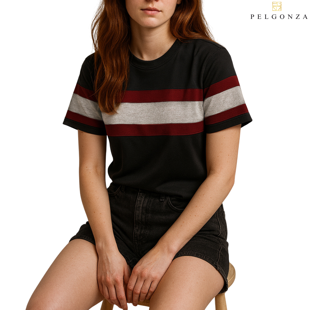 PELGONZA Unisex Color Block Tee(Navy, Orange, Black, Gray) – Korean Inspired Cotton T-Shirt, Soft & Trendy Stylish Casual Fit