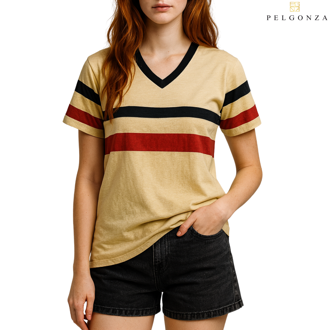 PELGONZA Unisex V-neck Color Block T-Shirt | Retro Korean Streetwear Cotton Tee | Casual Short Sleeve Crewneck Top for Men & Women | Trendy Oversized Fit | Comfortable Everyday Outfit | Sizes S-3XL |