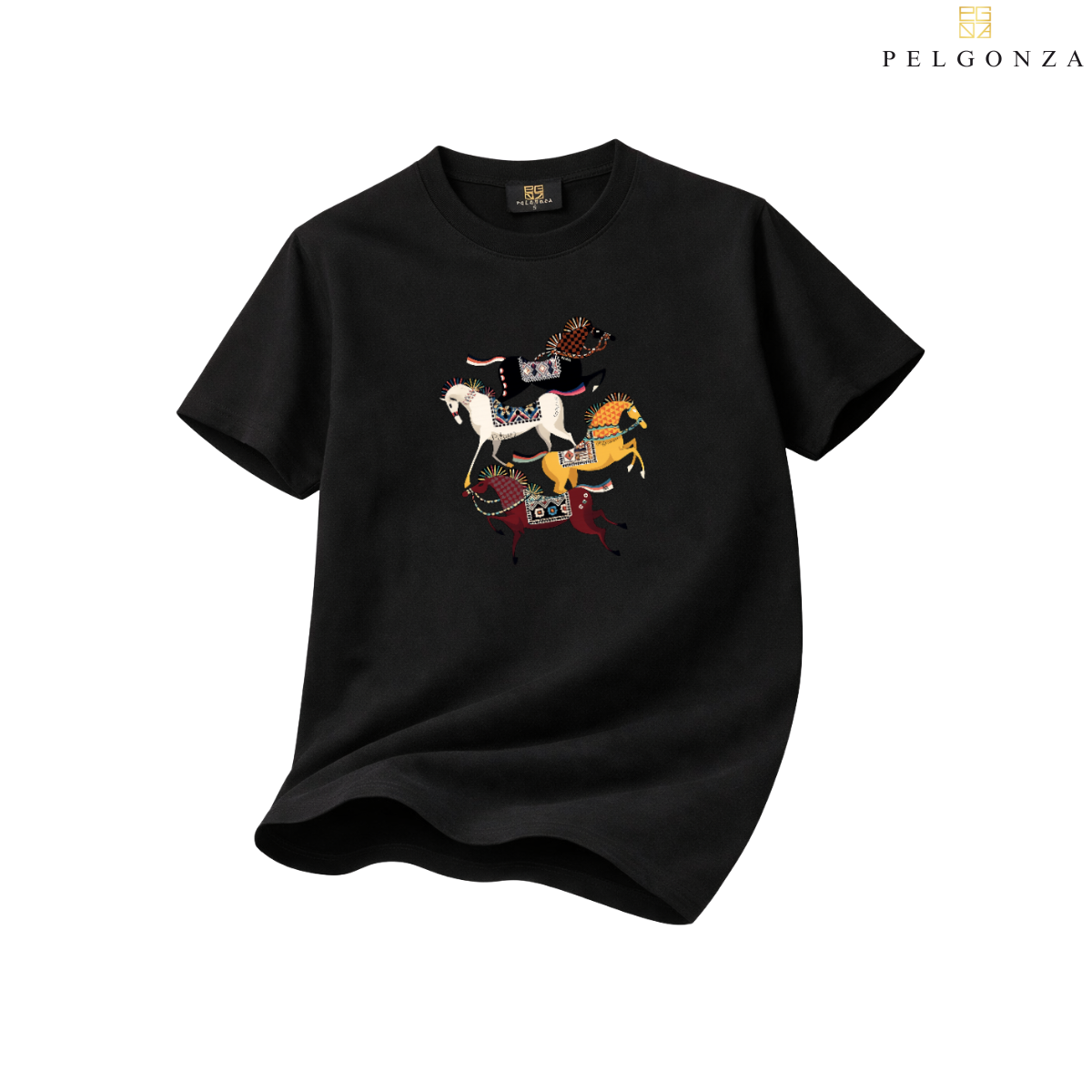 PELGONZA Unisex | 4 Horse – Korean Inspired Cotton T-Shirt, Soft & Trendy Casual Fit