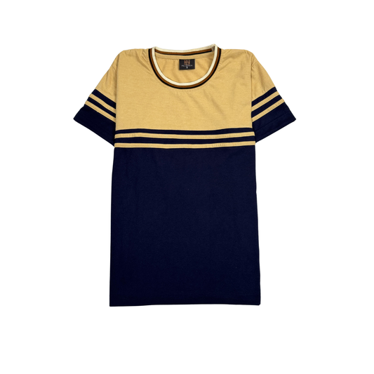 Navara by Pelgonza – Unisex Cotton T-Shirt | Navy Blue & Beige Striped Design | Casual & Classic