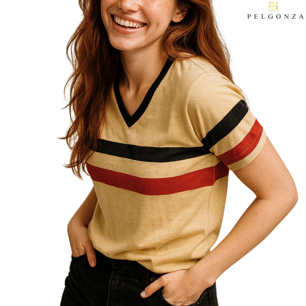 PELGONZA Unisex V-neck Color Block T-Shirt | Retro Korean Streetwear Cotton Tee | Casual Short Sleeve Crewneck Top for Men & Women | Trendy Oversized Fit | Comfortable Everyday Outfit | Sizes S-3XL |