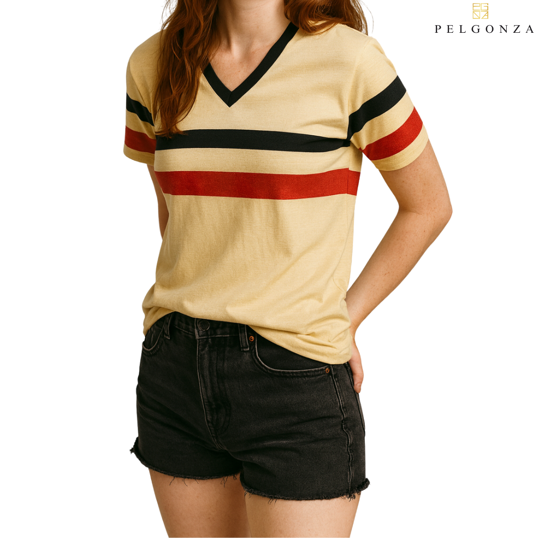 PELGONZA Unisex V-neck Color Block T-Shirt | Retro Korean Streetwear Cotton Tee | Casual Short Sleeve Crewneck Top for Men & Women | Trendy Oversized Fit | Comfortable Everyday Outfit | Sizes S-3XL |