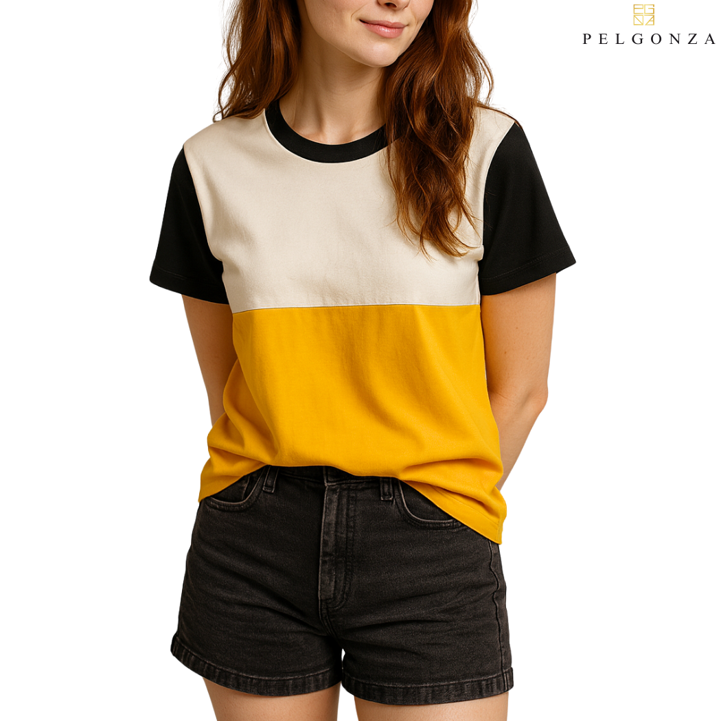 PELGONZA Unisex Color Block Tee – Korean Inspired Cotton T-Shirt, Soft & Trendy Stylish Casual Fit