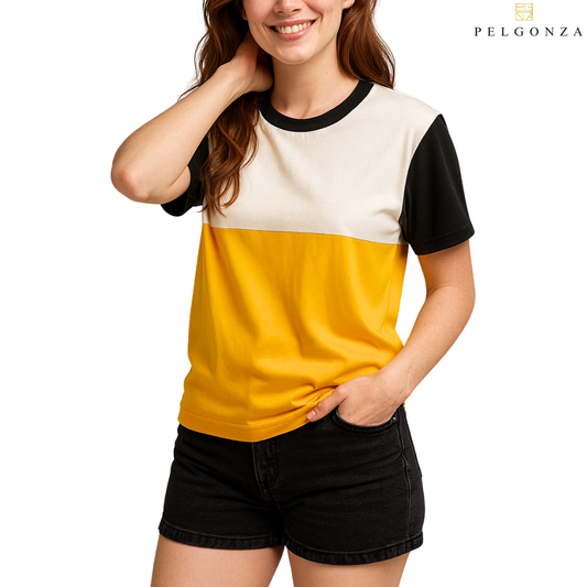PELGONZA Unisex Color Block Tee – Korean Inspired Cotton T-Shirt, Soft & Trendy Stylish Casual Fit