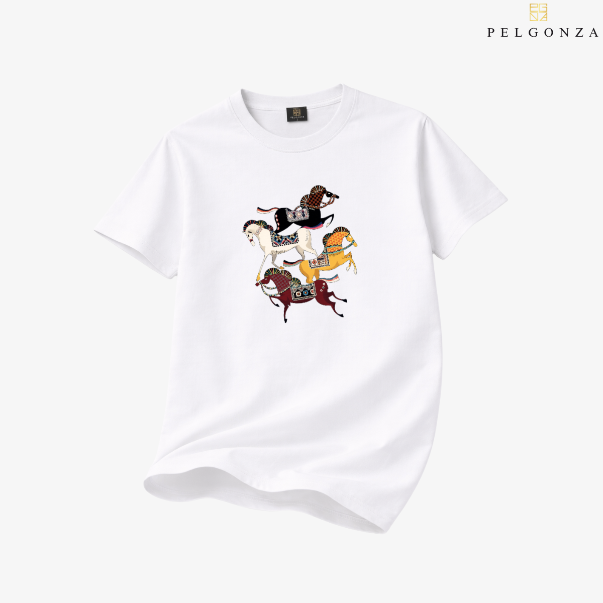 PELGONZA Unisex | 4 Horse – Korean Inspired Cotton T-Shirt, Soft & Trendy Casual Fit