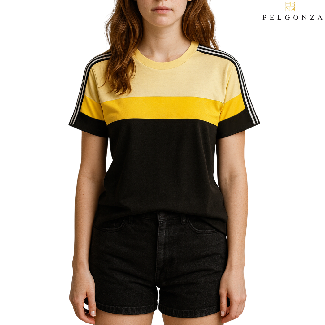 PELGONZA Unisex Color Block Tee (Beige, Yellow, Black )– Korean Inspired Cotton T-Shirt, Soft & Trendy Stylish Casual Fit