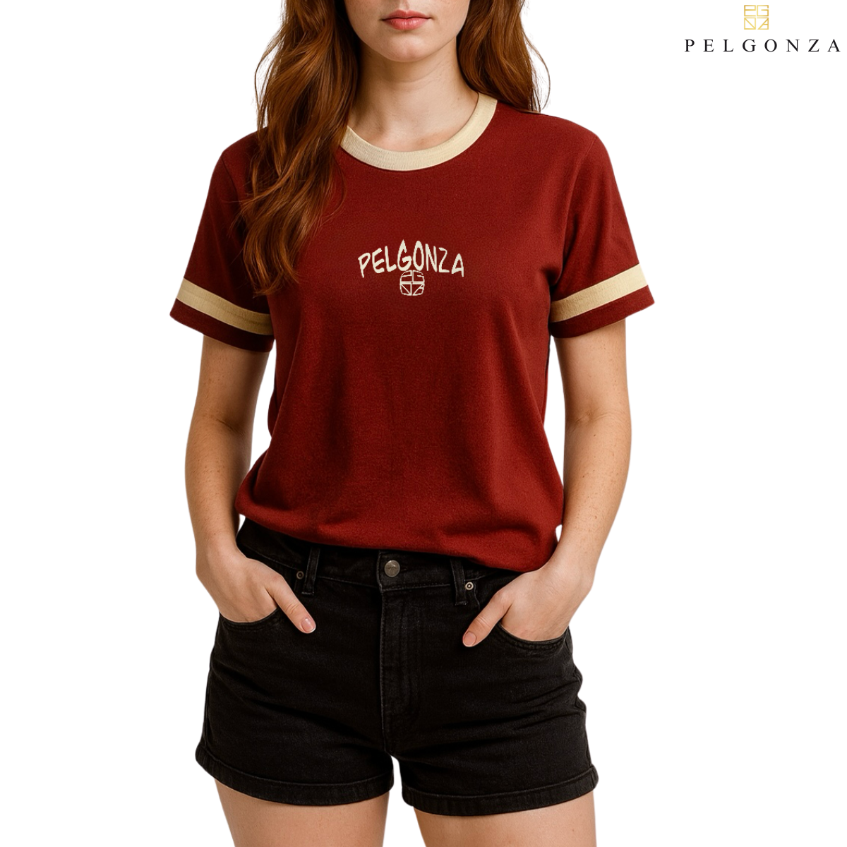 PELGONZA Unisex Reddish Maroon/Navy Blue Color Block Tee – Korean Inspired Cotton T-Shirt, Soft & Trendy Stylish Casual Fit