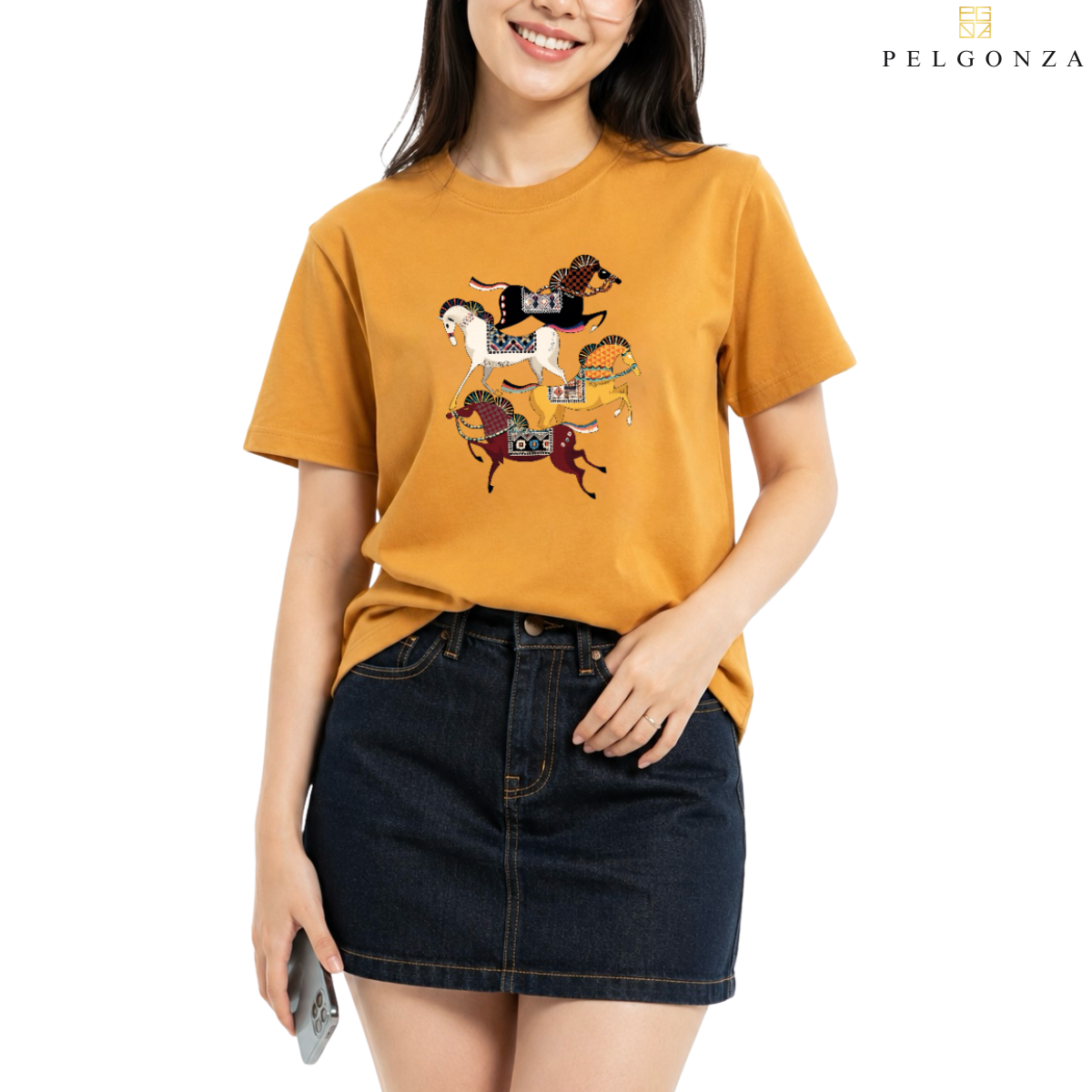 PELGONZA Unisex | 4 Horse – Korean Inspired Cotton T-Shirt, Soft & Trendy Casual Fit