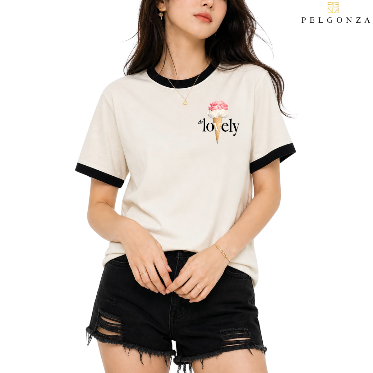 PELGONZA Unisex | Lovely Ice Cream |Off White| – Korean Inspired Cotton T-Shirt, Soft & Trendy Stylish