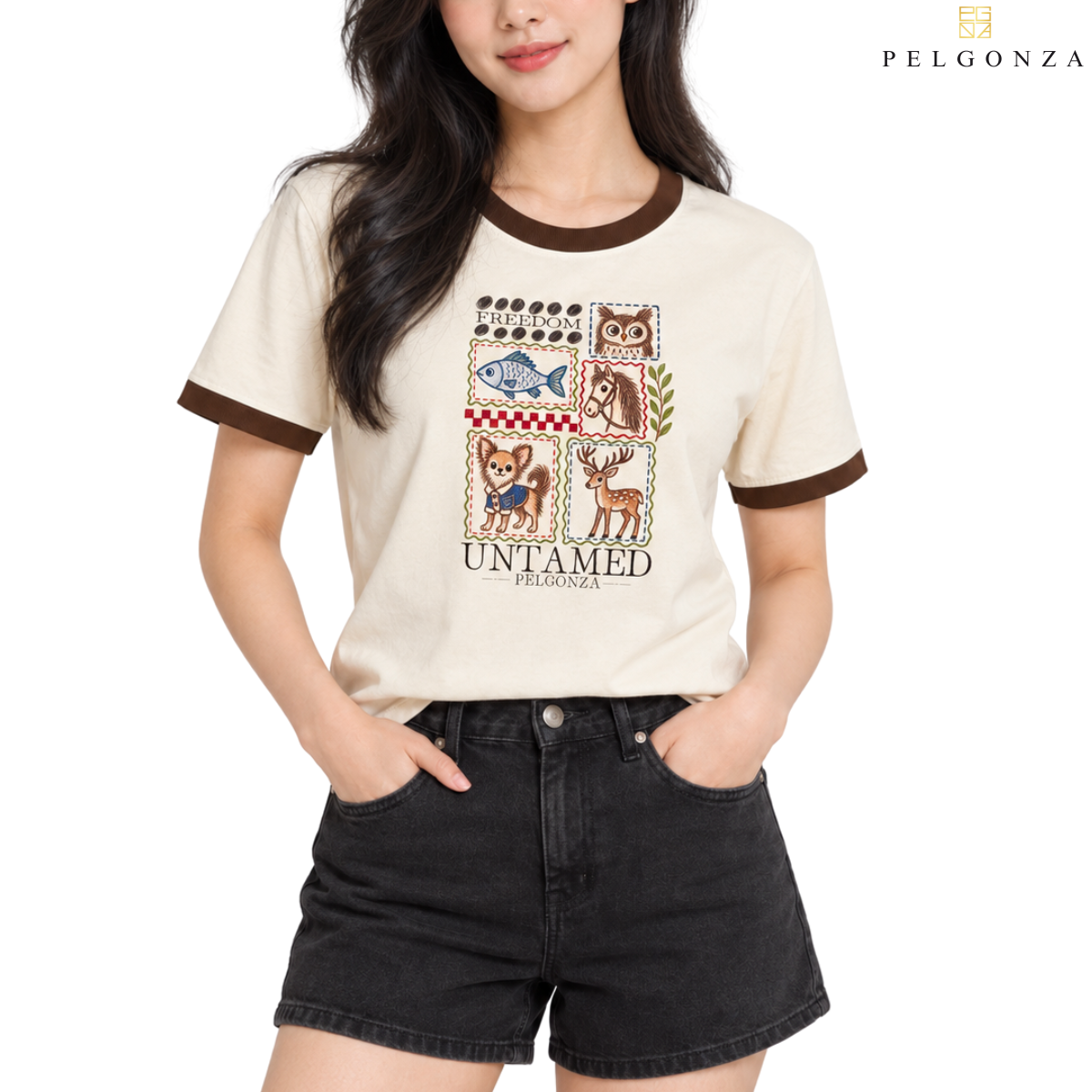 PELGONZA Off white Ringer T-Shirt UNTAMED Graphic Print