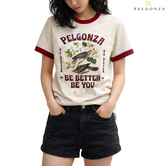 PELGONZA Unisex Offwhite Ringer Tee