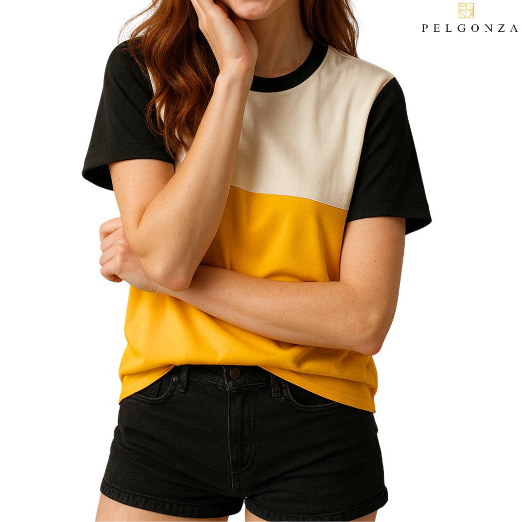 PELGONZA Unisex Color Block Tee – Korean Inspired Cotton T-Shirt, Soft & Trendy Stylish Casual Fit