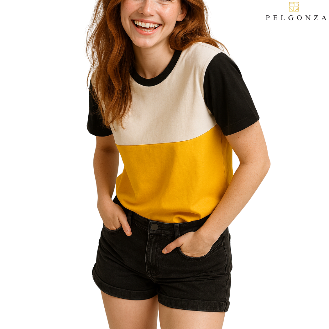PELGONZA Unisex Color Block Tee – Korean Inspired Cotton T-Shirt, Soft & Trendy Stylish Casual Fit