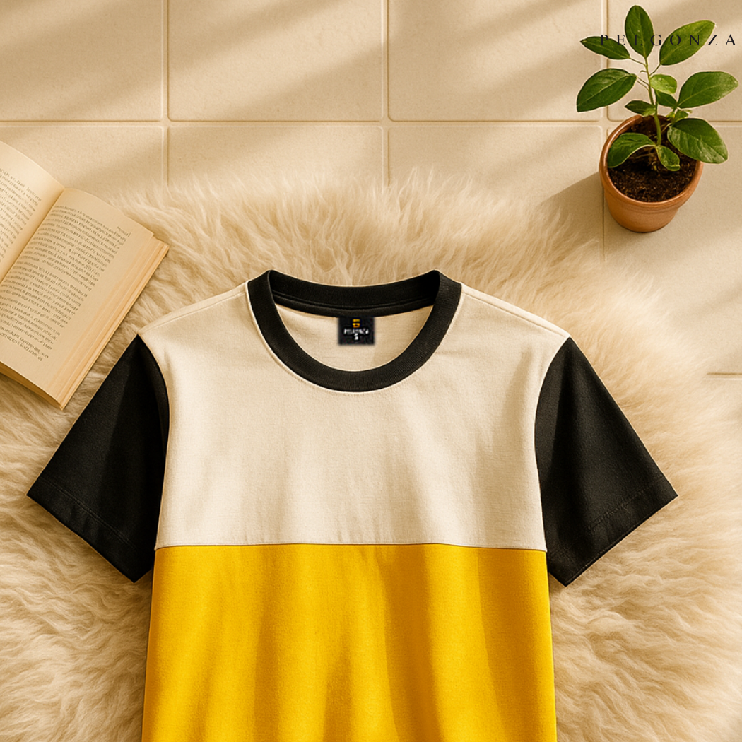 PELGONZA Unisex Color Block Tee – Korean Inspired Cotton T-Shirt, Soft & Trendy Stylish Casual Fit