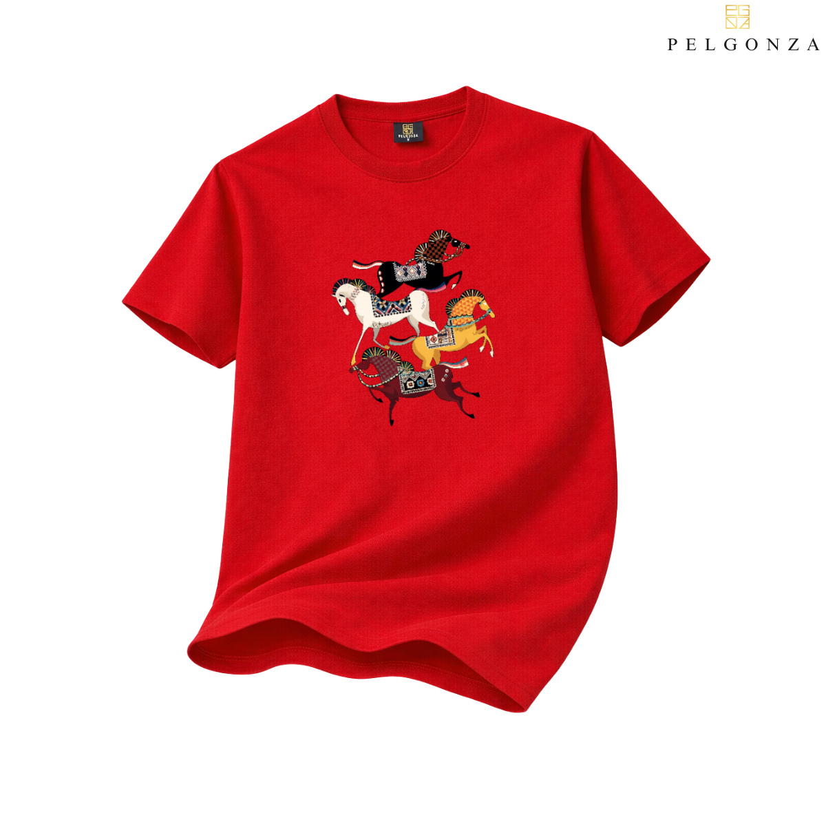 PELGONZA Unisex | 4 Horse – Korean Inspired Cotton T-Shirt, Soft & Trendy Casual Fit