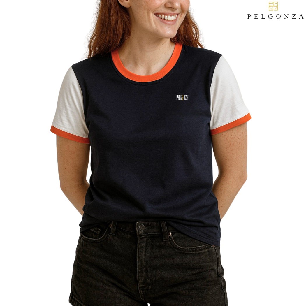 PELGONZA Unisex Navy Ringer T-Shirt | Cotton Crewneck Casual Top for Men & Women | Retro Korean Streetwear Tee | Short Sleeve Comfortable Everyday Shirt | Sizes S-3XL | White, Yellow, Green, Black Color Block Style