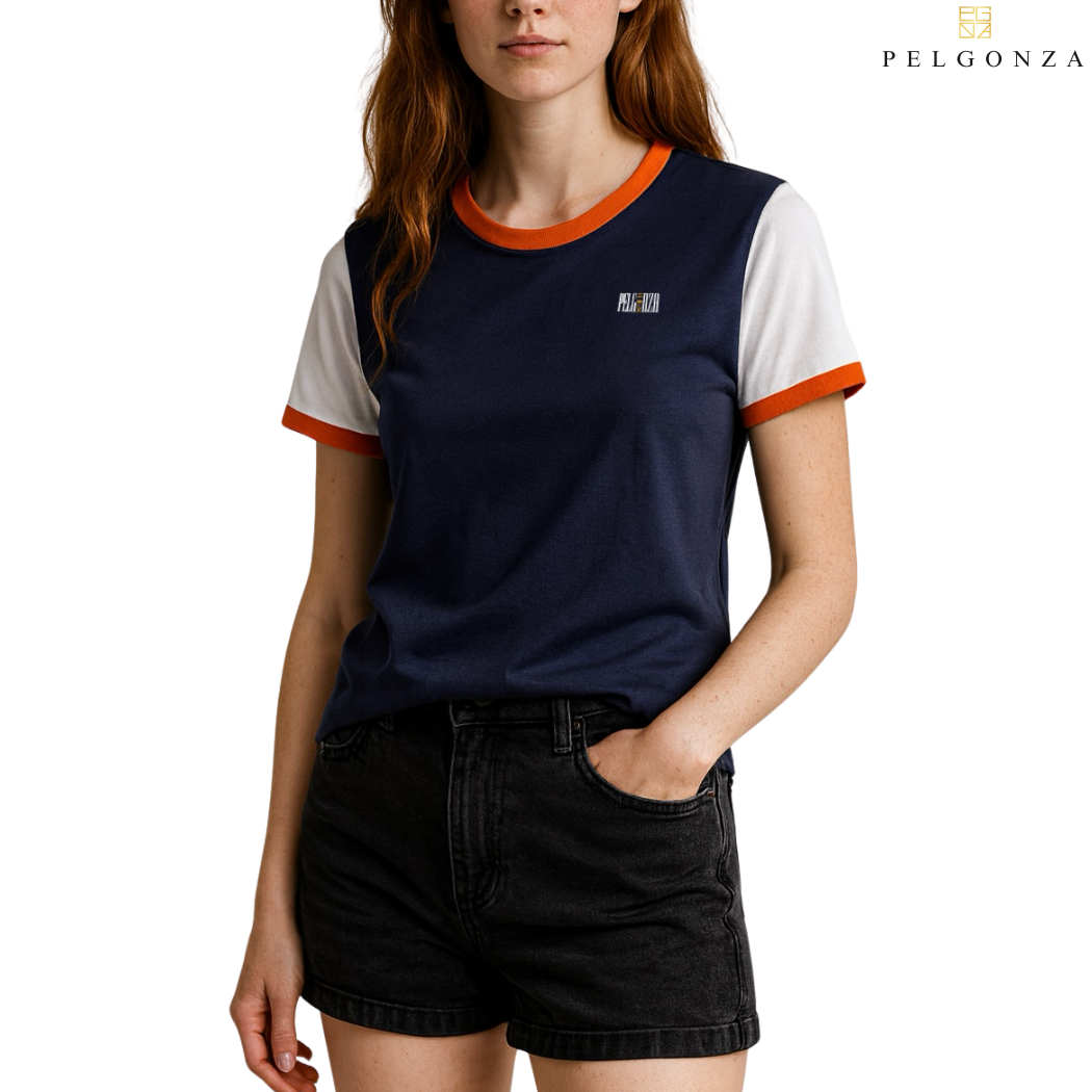 PELGONZA Unisex Navy Ringer T-Shirt | Cotton Crewneck Casual Top for Men & Women | Retro Korean Streetwear Tee | Short Sleeve Comfortable Everyday Shirt | Sizes S-3XL | White, Yellow, Green, Black Color Block Style
