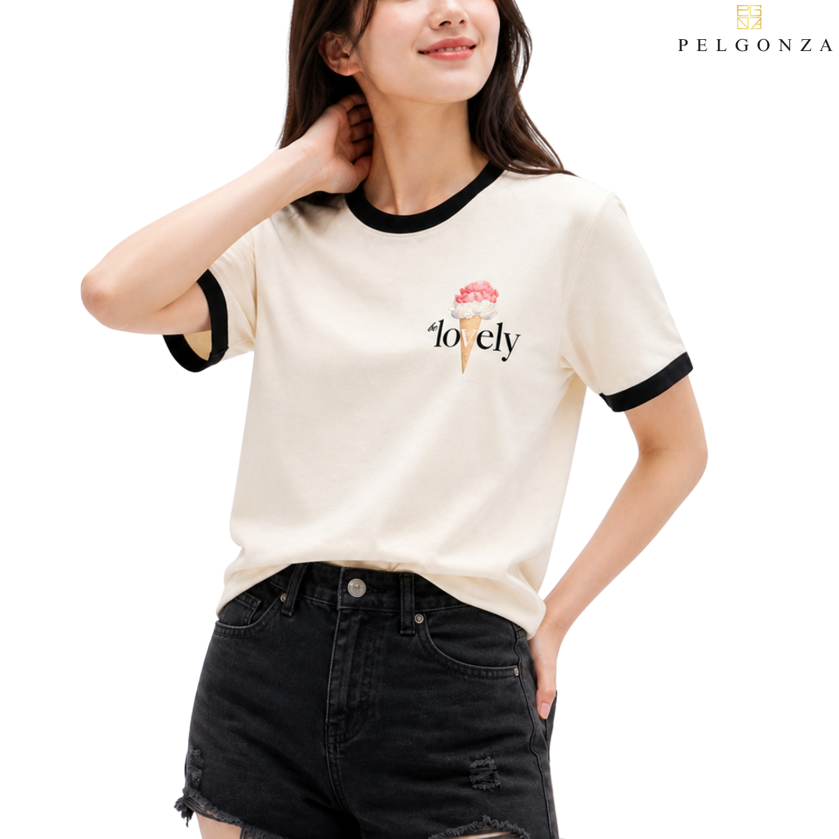 PELGONZA Unisex | Lovely Ice Cream |Off White| – Korean Inspired Cotton T-Shirt, Soft & Trendy Stylish