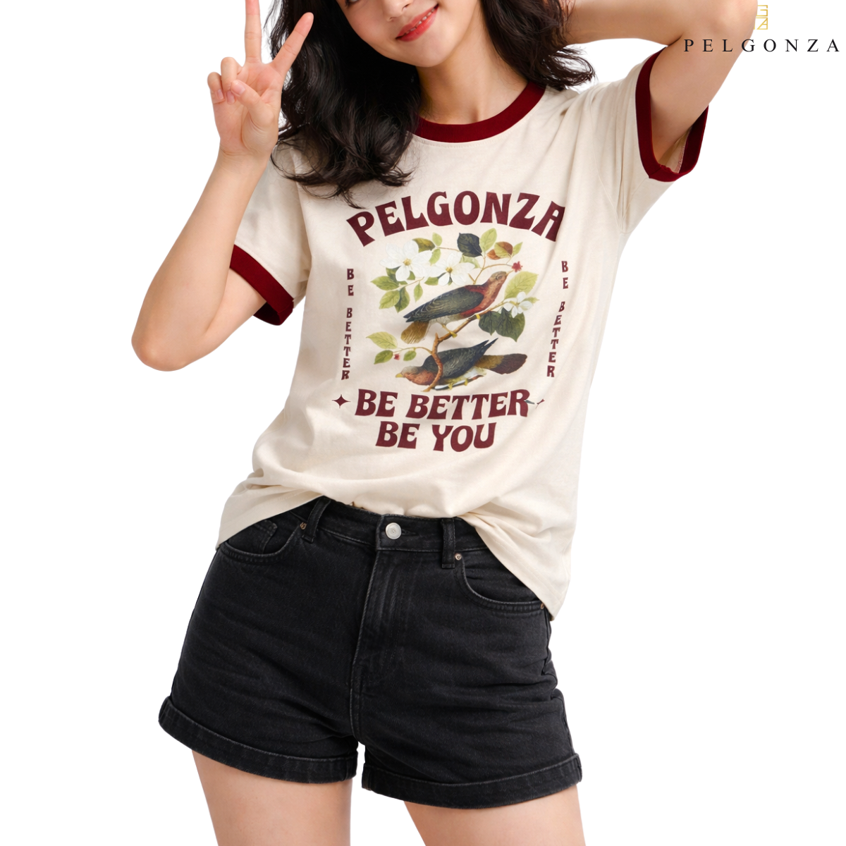 PELGONZA Unisex Offwhite Ringer Tee