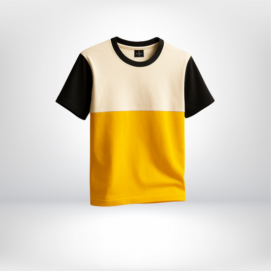 Solterra by Pelgonza – Unisex Color-Block Cotton T-Shirt | Black, White & Yellow | Stylish & Comfortable