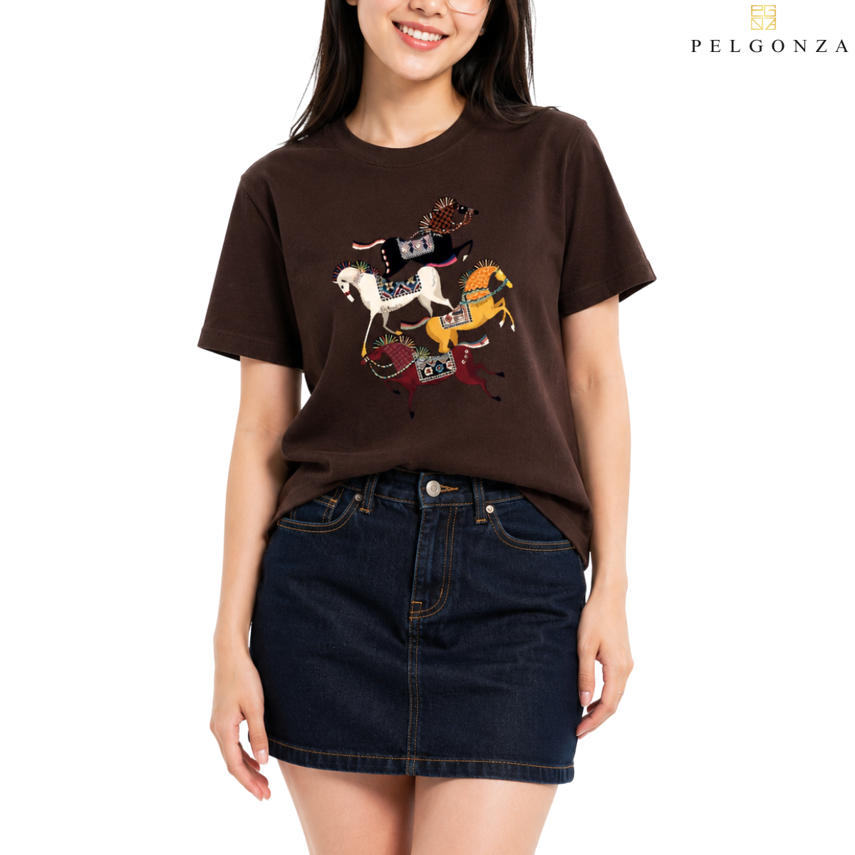 PELGONZA Unisex | 4 Horse – Korean Inspired Cotton T-Shirt, Soft & Trendy Casual Fit