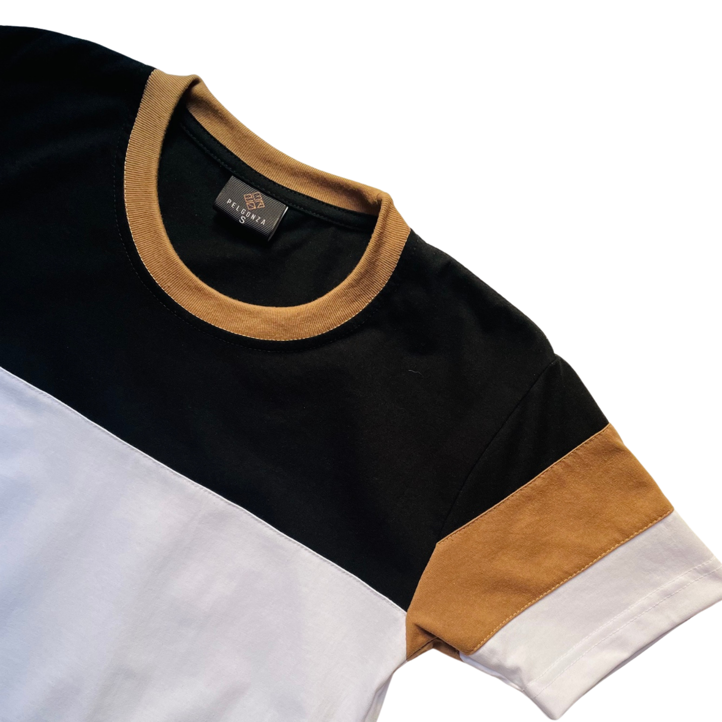Celara by Pelgonza – Unisex Cotton T-Shirt | Elegant Black, White & Brown Block Design | Casual & Trendy