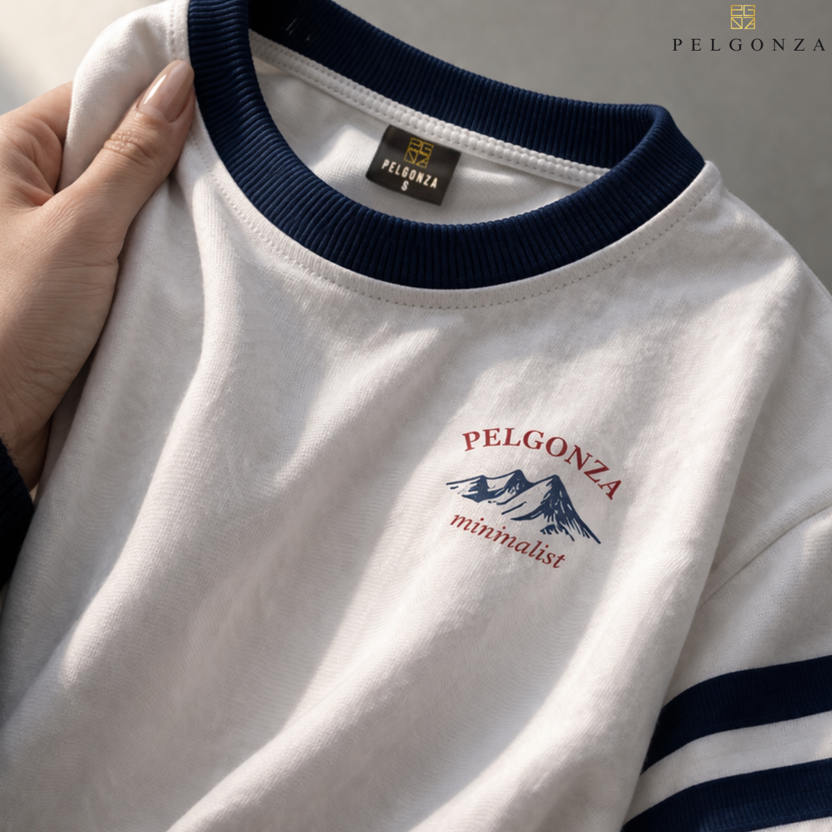 Pelgonza Unisex | White, Navy | Cotton Sporty T-Shirt Casual Korean Style Top S–3XL