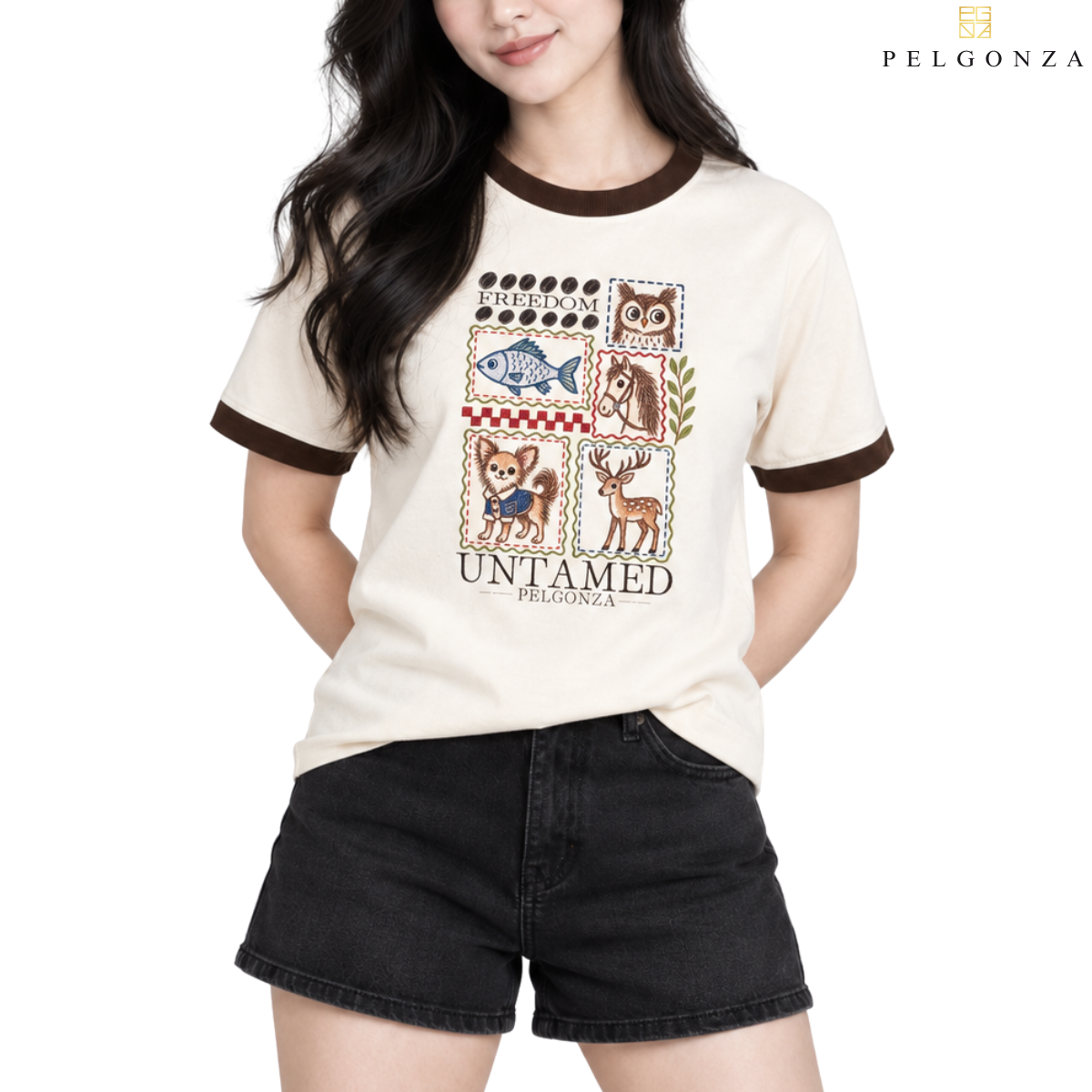 PELGONZA Off white Ringer T-Shirt UNTAMED Graphic Print