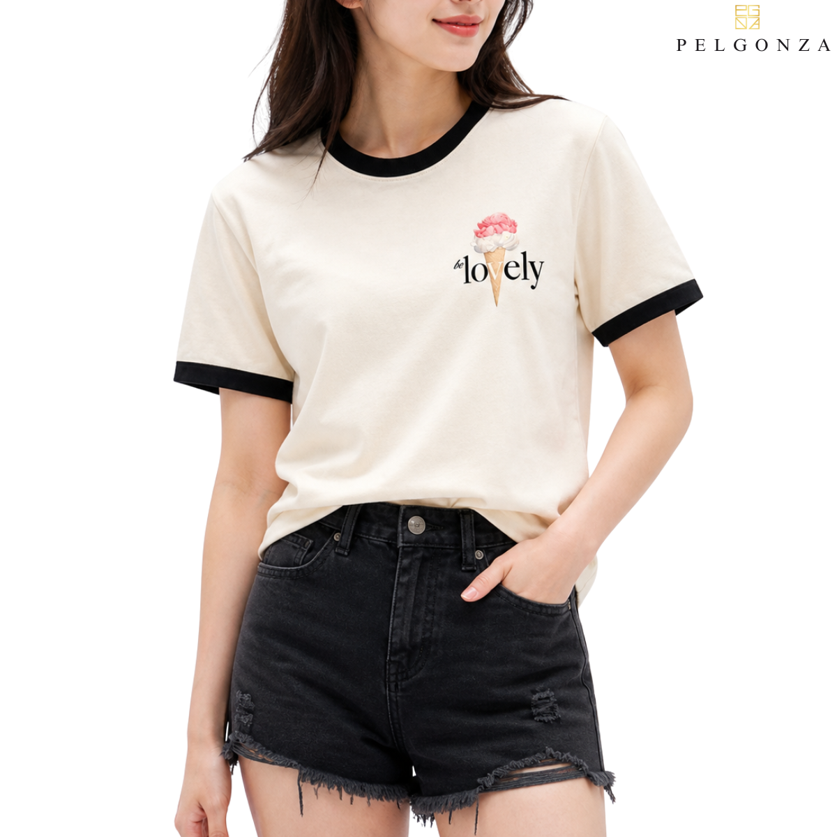 PELGONZA Unisex | Lovely Ice Cream |Off White| – Korean Inspired Cotton T-Shirt, Soft & Trendy Stylish