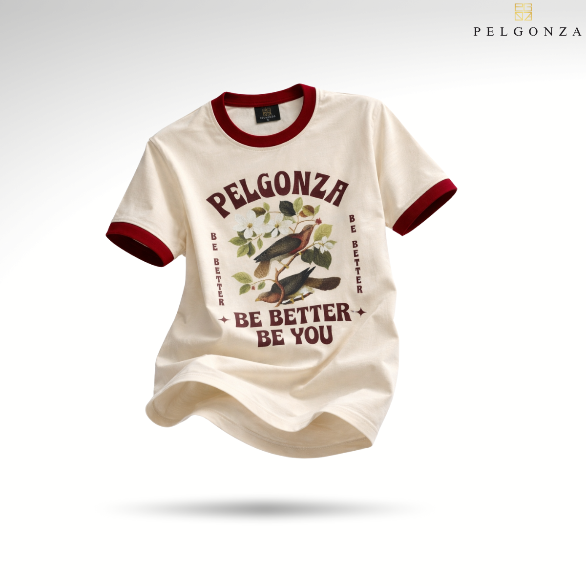 PELGONZA Unisex Offwhite Ringer Tee