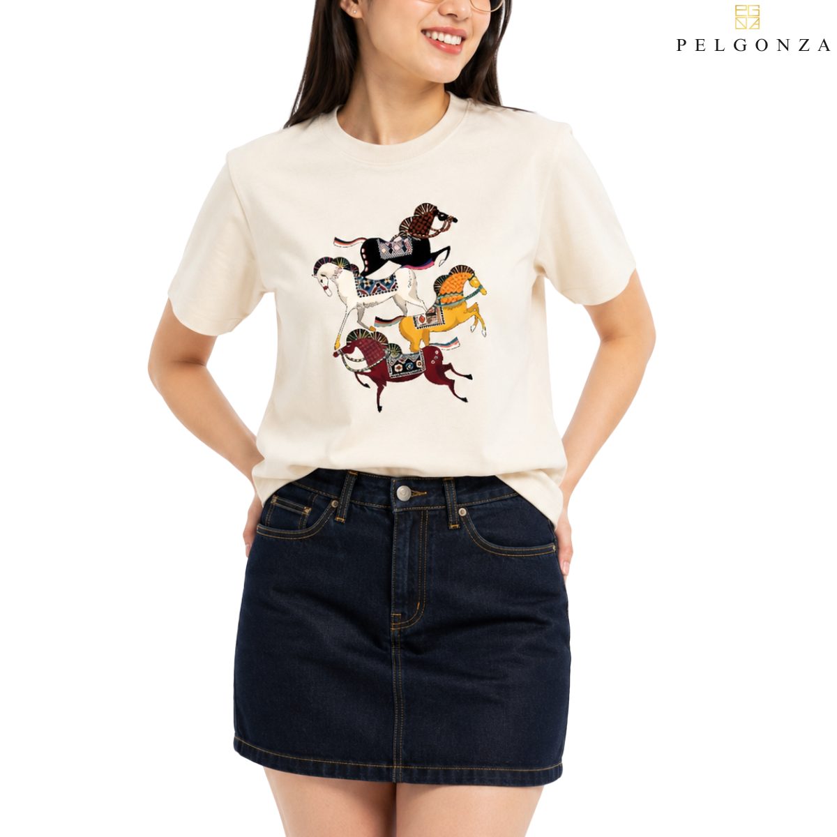 PELGONZA Unisex | 4 Horse – Korean Inspired Cotton T-Shirt, Soft & Trendy Casual Fit