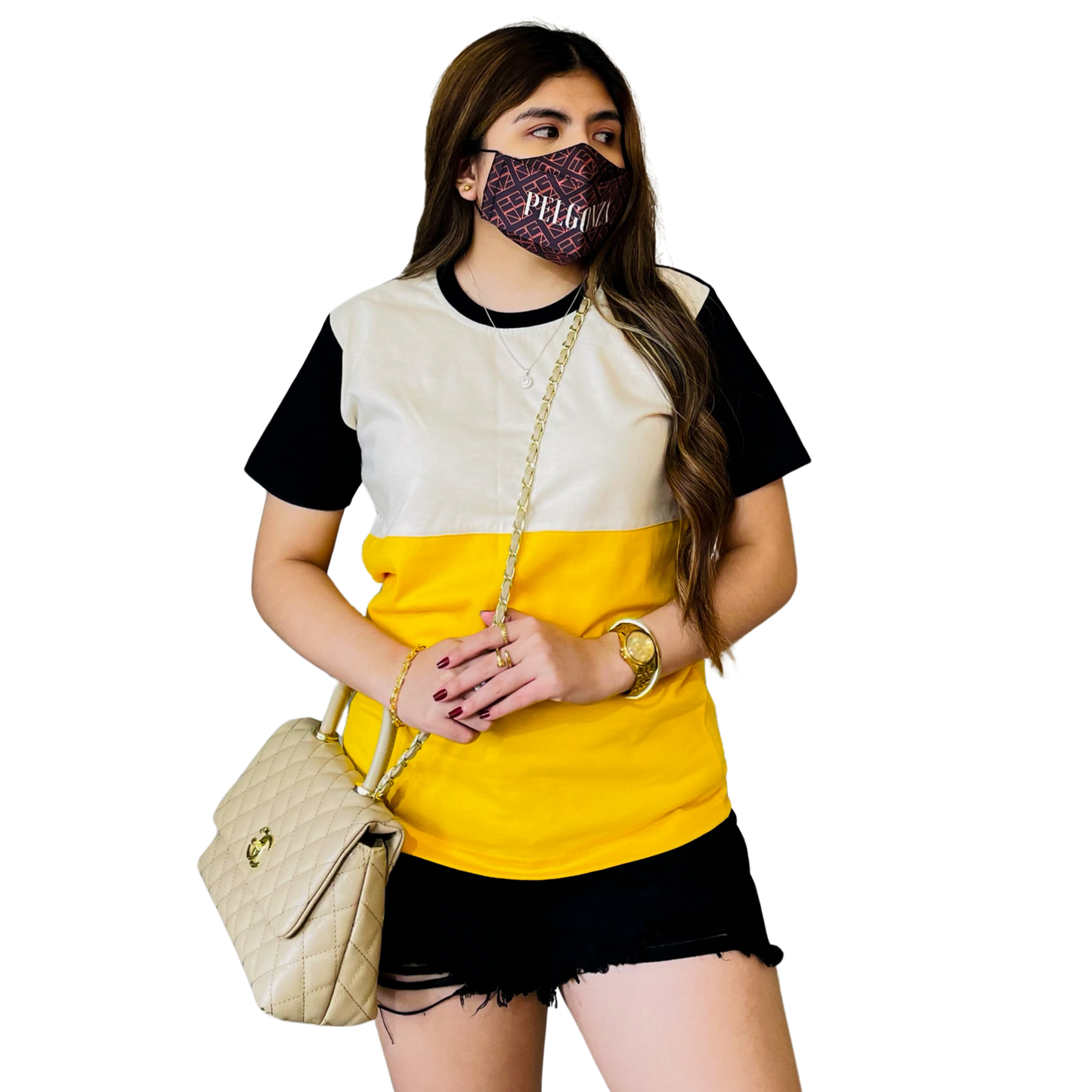 Solterra by Pelgonza – Unisex Color-Block Cotton T-Shirt | Black, White & Yellow | Stylish & Comfortable