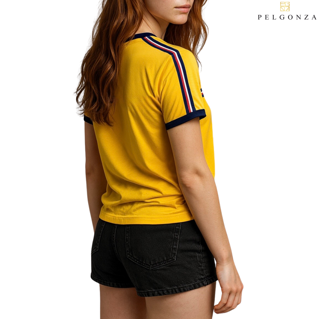 PELGONZA Unisex Ringer T-Shirt | Cotton Crewneck Casual Top for Men & Women | Retro Korean Streetwear Tee | Short Sleeve Comfortable Everyday Shirt | Sizes S-3XL | White, Yellow, Green, Black Color Block Style