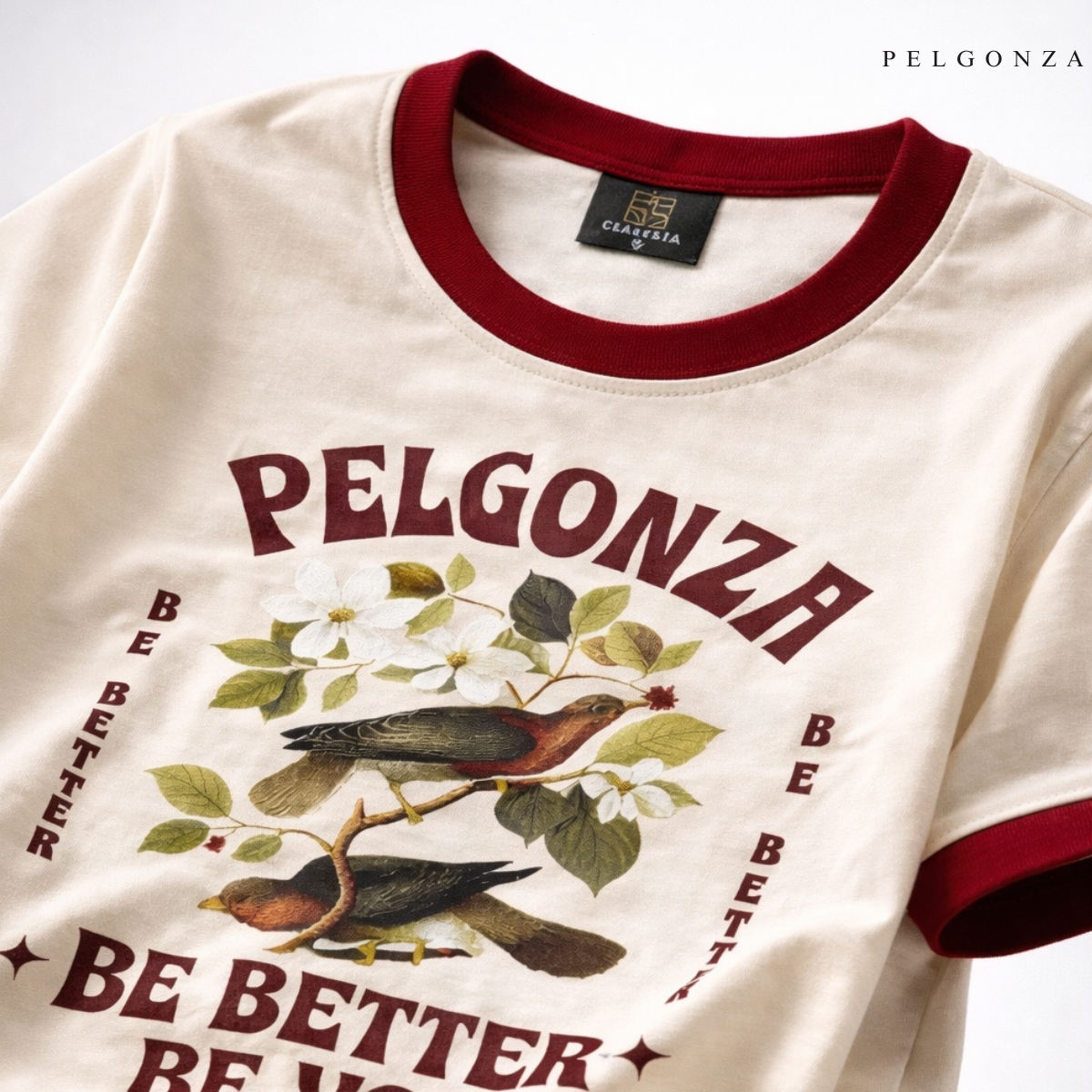 PELGONZA Unisex Offwhite Ringer Tee