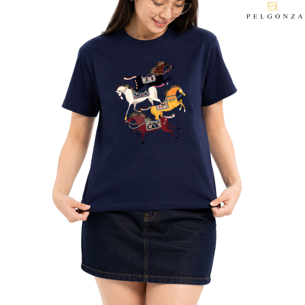 PELGONZA Unisex | 4 Horse – Korean Inspired Cotton T-Shirt, Soft & Trendy Casual Fit